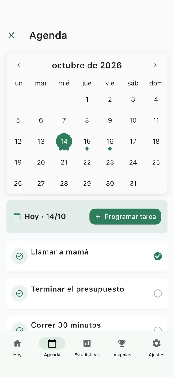 Agenda de ThreeDone para planificar con antelación