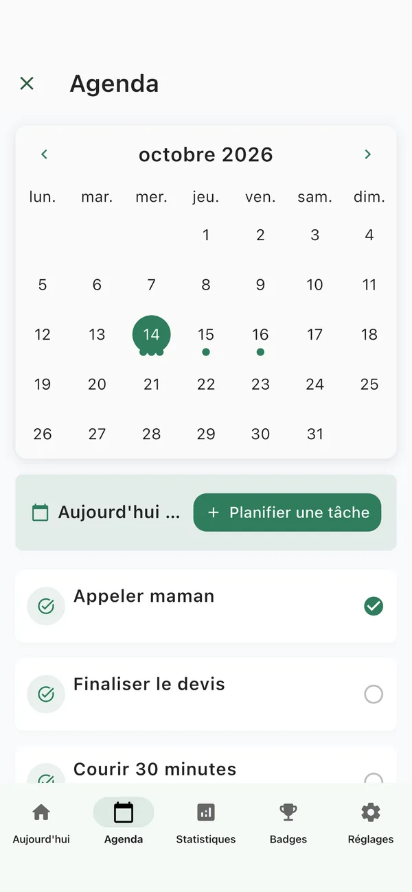 Agenda ThreeDone pour planifier à l’avance
