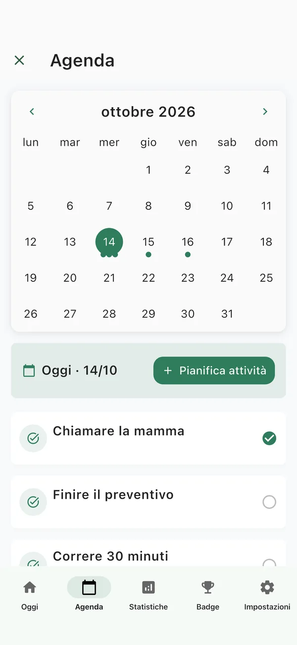 Agenda di ThreeDone per pianificare in anticipo