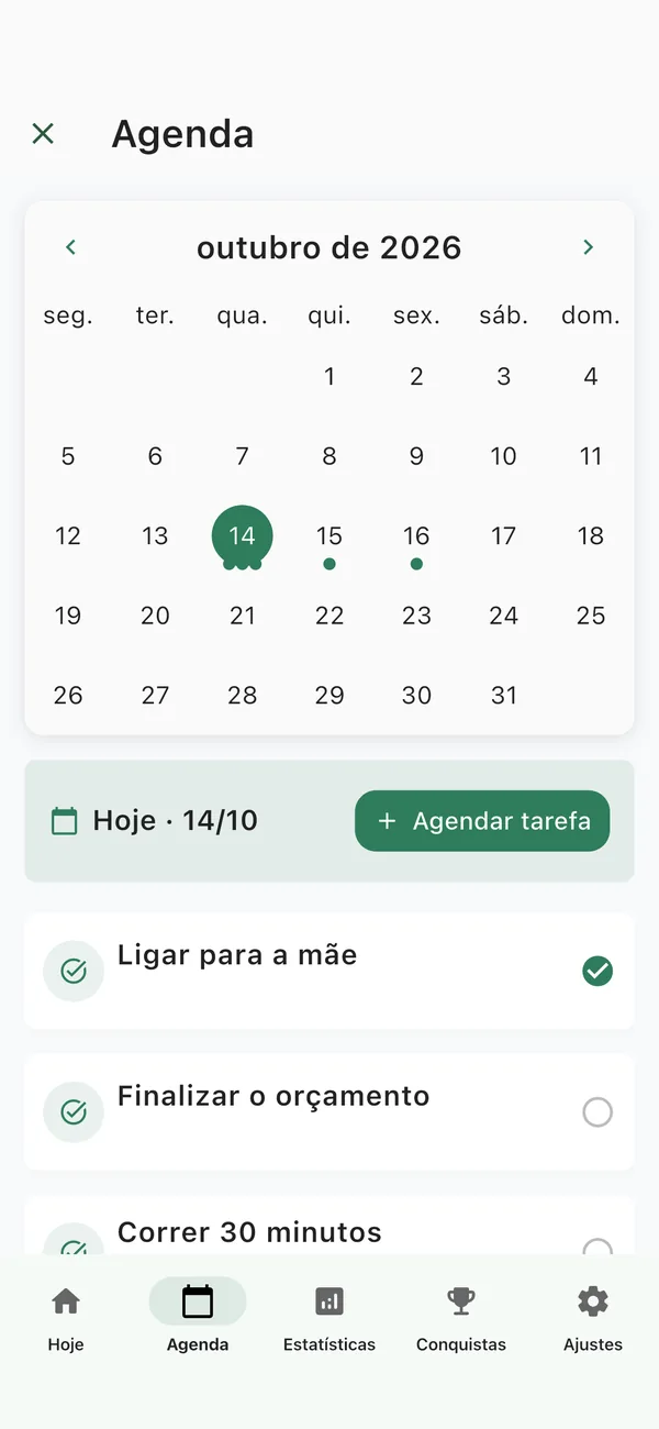 Agenda do ThreeDone para planejar com antecedência